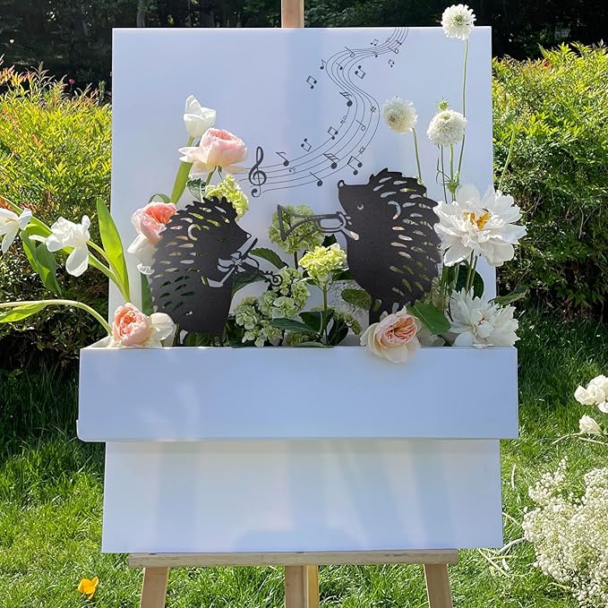 2 PCS Hedgehog Silhouette Yard Art Garden Decorative Stake Hollow Out Animals Silhouette Statue Decor, Black Hedgehog Statue Sets for Pathway, Floor, Garden, Lawn, Outdoor Decoration