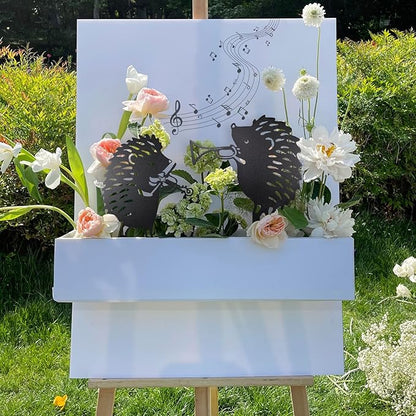 2 PCS Hedgehog Silhouette Yard Art Garden Decorative Stake Hollow Out Animals Silhouette Statue Decor, Black Hedgehog Statue Sets for Pathway, Floor, Garden, Lawn, Outdoor Decoration