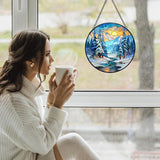 Winter Christmas Stained Glass Window Hanging Suncatchers, Winter Mountain Landscape Sun Catchers Indoor Window Glass Wall Art Decor, Christmas Wall Hanging Decorations Sculptures, 7.9x7.9in