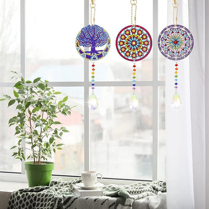 Sinor 6 Pcs Diamond Painting Wind Chimes Suncatcher, Hanging Crystal Double Sided Chime Ornament Decor for Garden Window Home DIY Kits for Adults -Style B