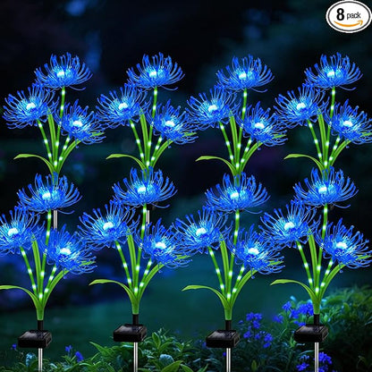 Solar Garden Flower Lights Outdoor, 8 Pack Blue Spider Lily Solar Lights with Glowing Stems, IP65 Waterproof LED Yard Decor for Patio Lawn Pathway, Mother's Day Valentine Gifts for Women Mom Grandma