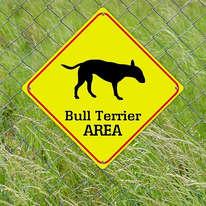 Caution Bull Terrier Crossing XING Tin Sign Bull Terrier Dog Area Warning Street Sign Bull Terrier Novelty Caution Road Sign for Home Man Cave Gate Garden 12x12in