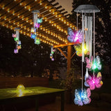 Solar Butterfly Wind Chimes, Color-Changing, Outdoor, Solar-Powered, 9.5 x 5.25 x 2 inches