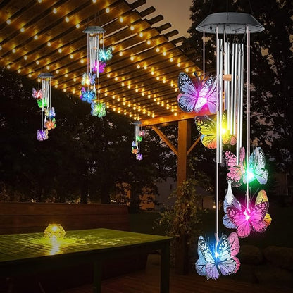 Solar Butterfly Wind Chimes, Color-Changing, Outdoor, Solar-Powered, 9.5 x 5.25 x 2 inches