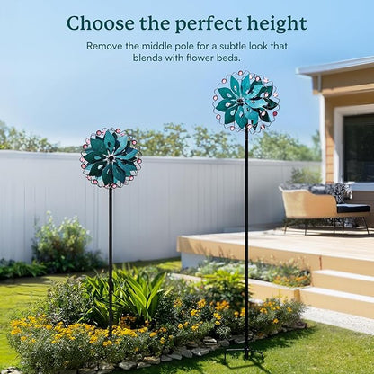 Wind Spinners Outdoor - Metal Garden Wind Spinner with Stake, Windmill for Yard, Gift for Family, 13'' W x 70.5'' H
