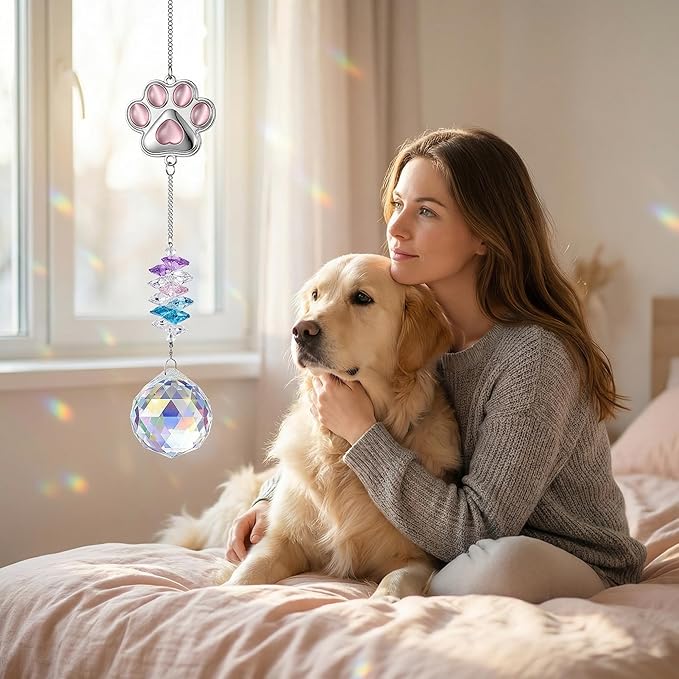Pet Memorial Gifts for Cats Dogs: Round Ball Crystal Sun Catcher Remembrance Ornament, Cat Memorial Gifts for Loss of Cat, Rainbow Bridge Dog Passing Away Bereavement Pet Loss Sympathy Gift