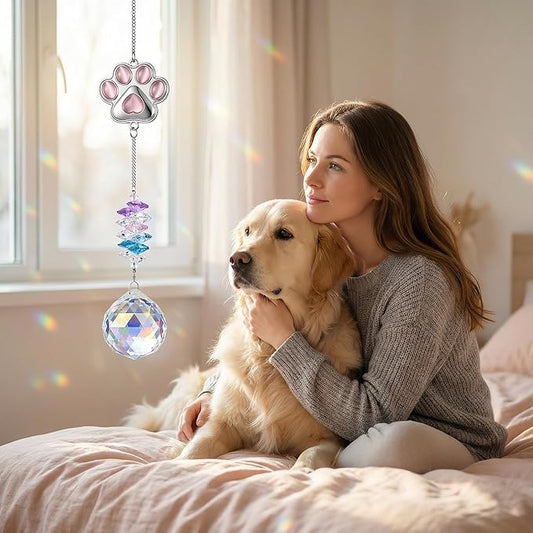 Pet Memorial Gifts for Cats Dogs: Round Ball Crystal Sun Catcher Remembrance Ornament, Cat Memorial Gifts for Loss of Cat, Rainbow Bridge Dog Passing Away Bereavement Pet Loss Sympathy Gift