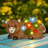 Highland Cow Garden Statues with Succulent: Outdoor Decor with Lights for Patio Balcony Yard Ornament - Unique Gifts for Mom Grandman Woman(Brown)