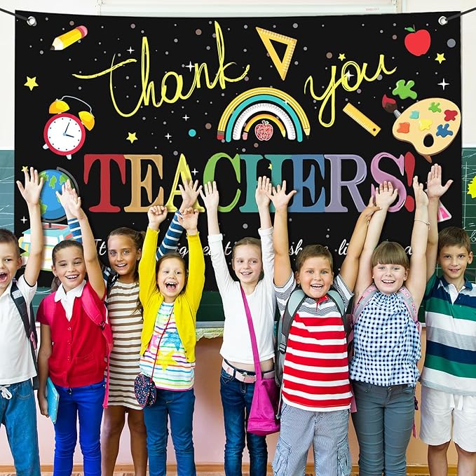 Large Happy Teacher Day Banner Decorations Flag Outdoor 71x44 Inch,Teacher Gifts for Indoor Home House Decor Party Supplies,Yard Sign Background for Photography