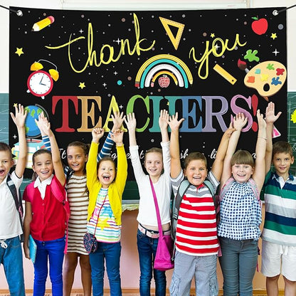 Large Happy Teacher Day Banner Decorations Flag Outdoor 71x44 Inch,Teacher Gifts for Indoor Home House Decor Party Supplies,Yard Sign Background for Photography