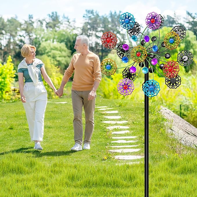 Wind Spinners Outdoor, Kinetic Wind Spinner,Yard Art Windmill with Metal Stake, Metal Wind Sculptures & Spinners,Waterproof Pinwheels Large Wind Spinner for Yard and Garden (Snow-Colour)