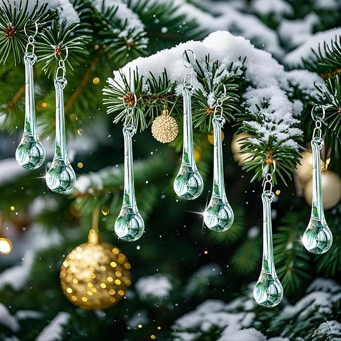 H&D 20pcs Hanging Chandelier Crystal Teardrop Prism Accent Rainbow Suncatcher Christmas Tree Decorations (Clear, 20X80mm)