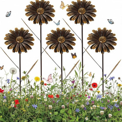 5 Pcs 11.8 Inch 3D Rusty Metal Garden Stakes, Weatherproof Decorative Plant Picks for Farmhouse Outdoor Yard, Lawn, Patio & Walkway(Daisy)