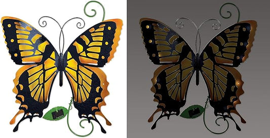 Sunset Vista Designs 94437 Outdoor Metal Sculpture Solar Lights Collection Hanging Yard and Garden Art for Fence or Wall, 17.32", Butterfly - Yellow