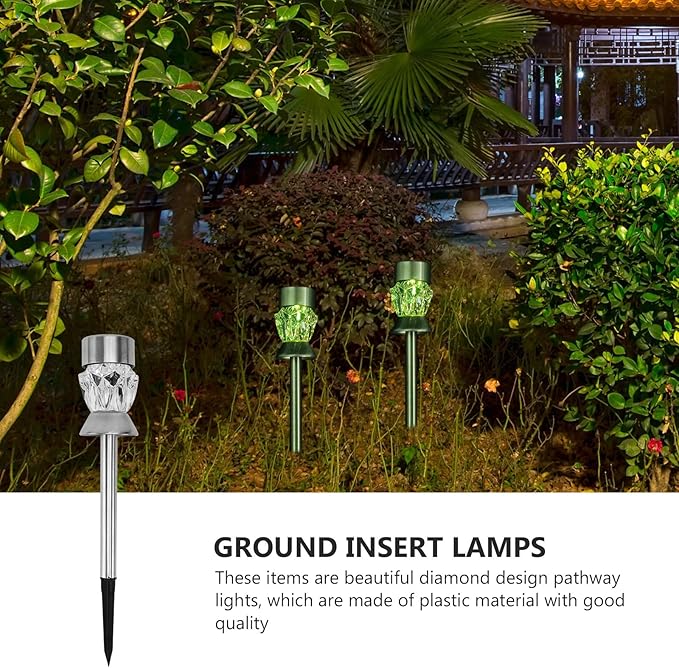 Hemobllo 4pcs Colorful Solar Diamond Design Garden Path Lights Waterproof LED Landscape Lamps for Outdoor Yard and Patio Decoration