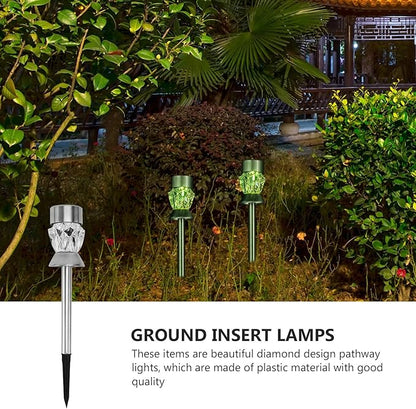 Hemobllo 4pcs Colorful Solar Diamond Design Garden Path Lights Waterproof LED Landscape Lamps for Outdoor Yard and Patio Decoration
