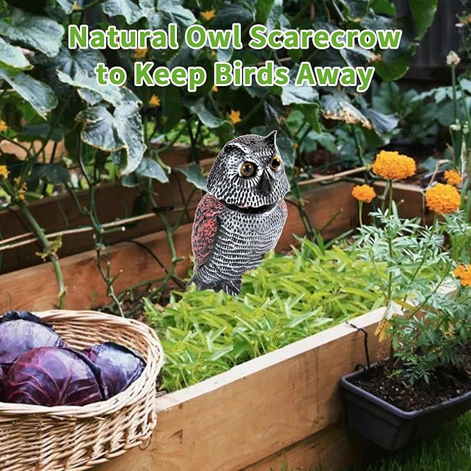 BobbleHead Owl Decoys Sculpture to Scare Birds Away, 3-Pack 8.3" Fake Owl Plastic Scarecrow Bird Deterrent, Natural Enemy Repellent, Garden Decor Statues for outside, Patio, Lawn, Yard Decoration