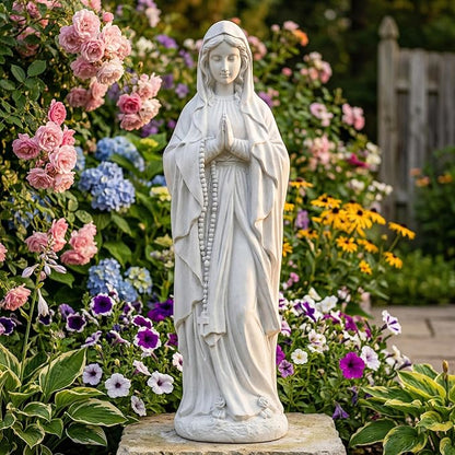 Virgin Mary Praying Statue 29.3 Inch Tall Religious Magnesium Oxide Stone Decorations Statue Outdoor Garden Clearance for Home Lawn Yard Patio Hallway Decor Sculpture
