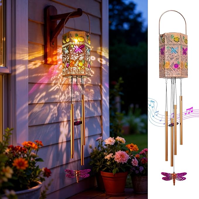 for Women - Dragonfly Solar Wind Chimes for Outside Solar Lights Outdoor Decor Gifts for Women Mom Grandma