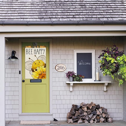 AVOIN colorlife Summer Bee Happy House Flag 28x40 Inch Double Sided Outside, Sunflower Party Holiday Burlap Yard Outdoor Decoration