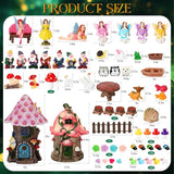 HyDren 100 Pcs Fairy House Garden Figurines Kit 8'' Solar Miniatures Light up 6.6" Fairy House Gnome Animals Doll Outdoor Resin Statues Micro Landscape Ornaments DIY Garden Decor