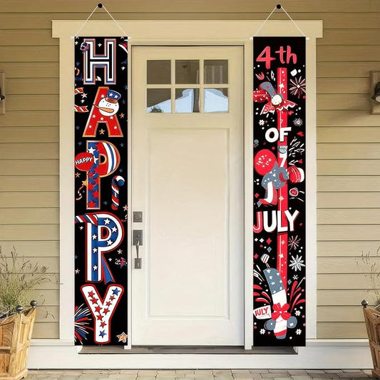 BlissYard 4th of July Decorations 2Pcs Patriotic Decor Door Banner American Flag USA Independence Day Banners Hanging Porch Signs Memorial Veterans Labor Day for Front Yard Indoor Outdoor Supplies