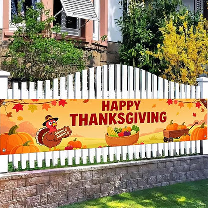BlissYard Happy Thanksgiving Banner Autumn Pumpkin Outdoor Decoration Thanksgiving Turkey Yard Lawn Porch Hanging Decor 118 x 20 inchs Happy Fall Garden Fence Banner