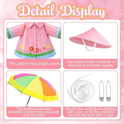 DECOHS 3 Pcs/Set Raincoat Porch Goose Outfits, Summer Lawn Goose Statue Raincoat Costume, Yard Goose Clothes Raincoats Umbrella Hat Outfit for 23" Statue Patio Garden Decoration (Pink)