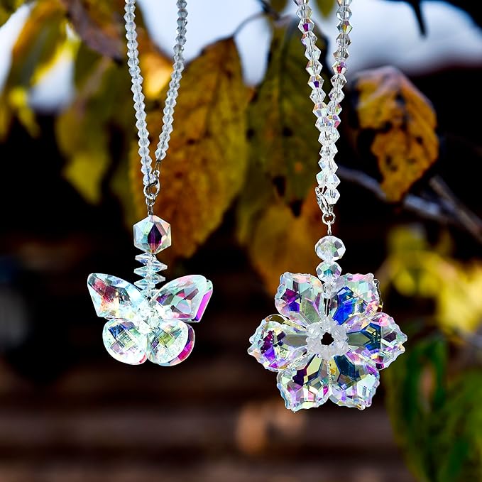 Hanging Crystal Sun Catcher, Hanging Car Decoration, Crystal Ornament for Car, Rainbow Prism, Home Decoration (Butterfly)