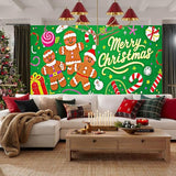 HOMETITUTE Merry Christmas Garage Door Banner 13x6ft Festive Gingerbread Man Candy Gift Boxes Holiday Door Cover Outdoor Yard Decoration Seasonal Display