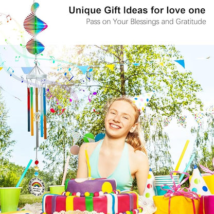 Aoedelyart Wind Chimes for Outside,30in Wind Chimes Spinner with Crystal Create a Rainbow Effect,Windchimes Outdoors Garden Decor,Colorful Patio Backyard Porch Ornaments,Crystal Gift for Women Mom Men