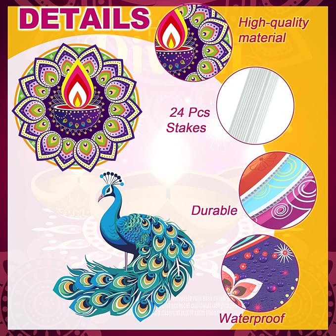 Amyhill 12 Pcs Happy Diwali Yard Sign Lawn Decor Lights Festival Party Signs Waterproof Happy Diwali Yard Outdoor Decorations with Stakes for Indian Lights Holiday Party Lawn Ornaments Decorations