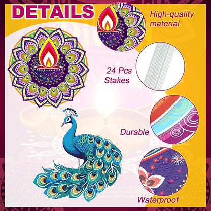 Amyhill 12 Pcs Happy Diwali Yard Sign Lawn Decor Lights Festival Party Signs Waterproof Happy Diwali Yard Outdoor Decorations with Stakes for Indian Lights Holiday Party Lawn Ornaments Decorations