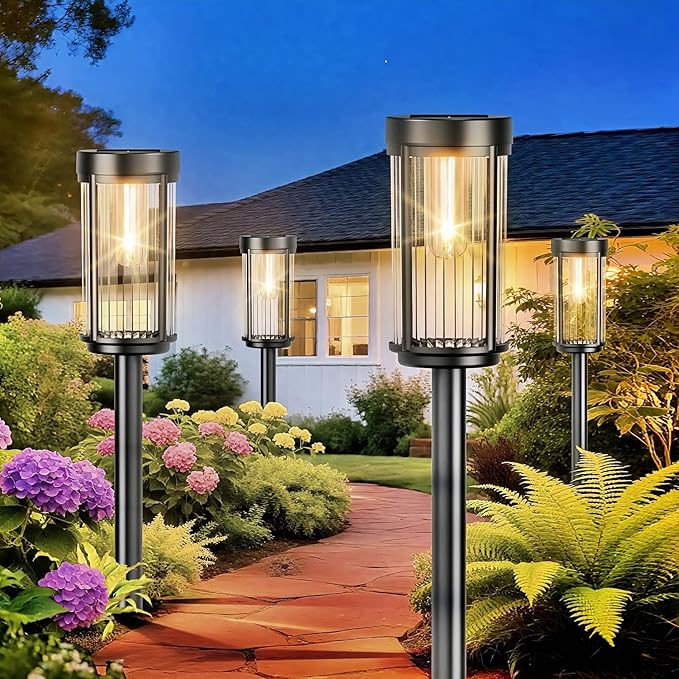 EXCMARK 12 Pack Outdoor Solar Lights Waterproof for Yard Garden Walkway Pathway Lawn Decorative Contemporary Landscape Lighting. (Warm White Light, 12)