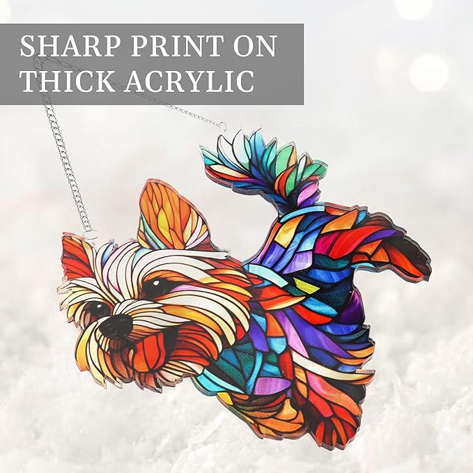 Colorful Dogs Acrylic Suncatcher Ornament for Window Decor, Acrylic Suncatcher Window Hanging Decor, Dog Lovers Gifts for Women, Dogs Christmas Ornaments for Tree Hanging (Yorkshire)