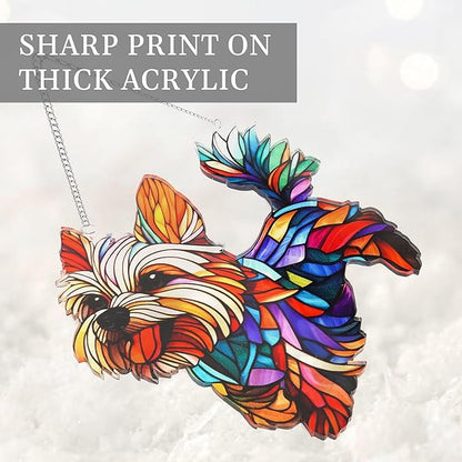 Colorful Dogs Acrylic Suncatcher Ornament for Window Decor, Acrylic Suncatcher Window Hanging Decor, Dog Lovers Gifts for Women, Dogs Christmas Ornaments for Tree Hanging (Yorkshire)
