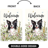 Floral Border Collie Garden Flag Spring Summer House Flags 28 x 40 Double Sided Flower Dog Yard Flags for Outside Large Outdoor Welcome Flags