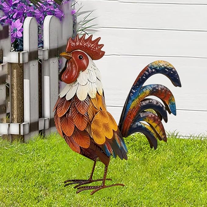 Outdoor Garden Statue Lawn Ornament Metal Figurine Yard Sculpture for Patio Outside Home Backyard- White Red Yellow