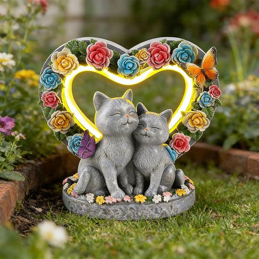 Gifts for People Who Love Cats, Cat Garden Decor with Heart-Shaped, Couple Cat Figurine for Valentines Day, Anniversary Housewarming Christmas Birthdays Gifts for Lover Wife Women Mom Friends