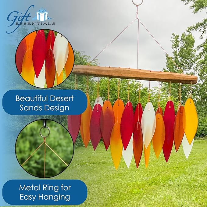 Blue Handworks Desert Sands Glass Chime, Sandblasted Glass and Found Wood Handcrafted Wind Chime
