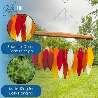 Blue Handworks Desert Sands Glass Chime, Sandblasted Glass and Found Wood Handcrafted Wind Chime