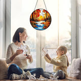 Sunset Suncatcher Stained Glass Window Hanging - Handmade Tree River Sun Catchers Home Outdoor Garden Decor - Sucnatchers for Windows Hanging Ornaments - Mother's Day Birthday Gifts for Mom Grandma