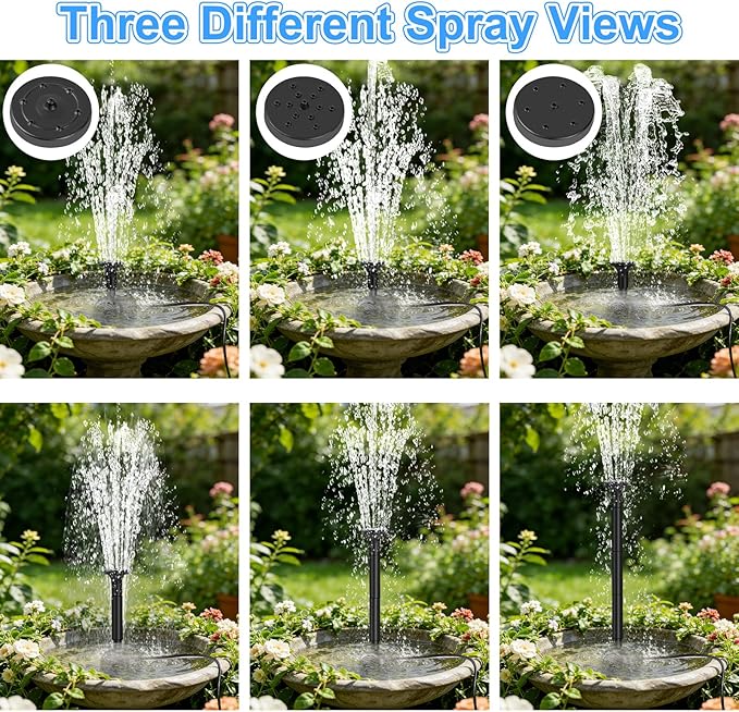 Yeomi Solar Fountain Pump for Bird Bath, 2.5W Solar Powered Water Fountain with 3 Nozzles & 1.5ft Tubing, Multi-Installation & 3-Layer Filtration for Small Pond, Garden Water Feature