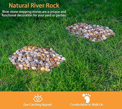 6 PCS River Rock Stepping Stones Outdoor, 12Inch Hexagon Pavers Pebbles Polished Gravel for Garden Walkway