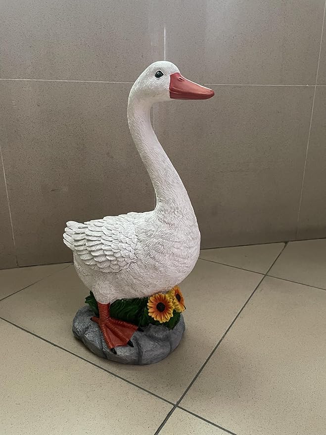 Joyful Porch Goose Statue Cygnus, Big Resin Garden Lawn Yard Décor, Sculpture, 20 inches High Figurine, Duck, Indoor and Outdoor, by GGTown TM