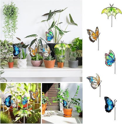 Bird Butterfly Flower Plant Pot Stake Decoration, 4.7 Inch 2D Colorful Acrylic Bird Butterfly Garden Ground Insert Decor, Outdoor Yard Lawn Pathway Patio Art Ornaments, Gifts for Mom (L)
