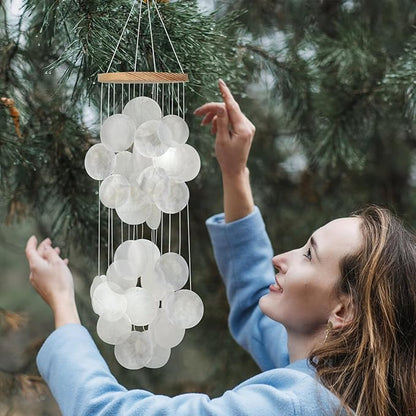 Wind Chimes for Outside, Handcrafted White Capiz Shells Windchime Coastal Style Decor for Indoor/Outdoors, Garden Decors, Great Gift for Women, Beach Hanging Decor, Wind Chimes Lovers and More