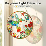 LITIVY Stained Glass Suncatcher Spring Flowers & Hummingbird, 8 Inch Handmade Multi-Color Window Hanging Decor for Garden, Sun Catcher Home Decor for Women