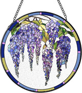 Stained Glass Suncatchers Window Hanging, Wisteria Flower Sun Catchers Indoor Window Stained Glass Hanging Garden Decor, Birthday Gifts for Mom Grandma Aunt Sister Bestie 6.3 in