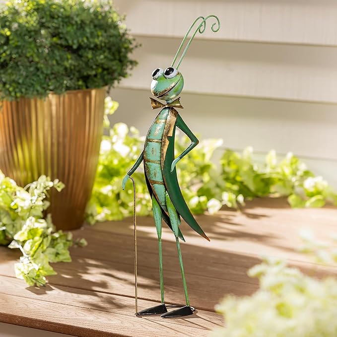Evergreen Garden 27" Cricket Metal Animal Statues, Garden Decor Metal Yard Art for Lawn Backyard Party Wedding Decoration